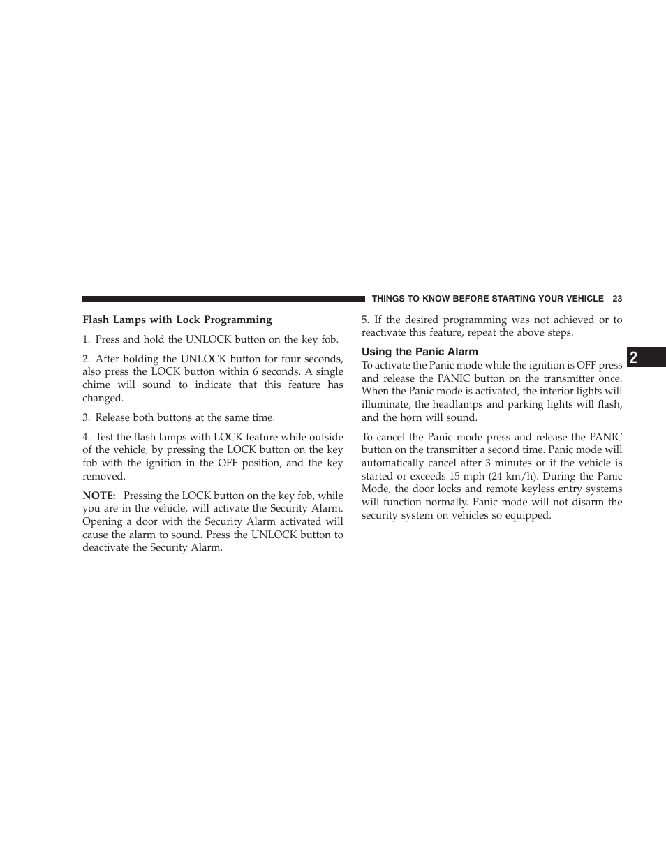 Using the panic alarm | Dodge 2006 HB Durango User Manual | Page 23 / 440