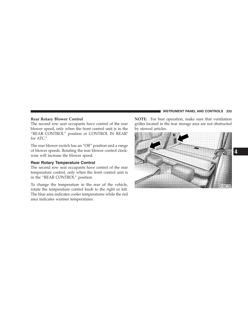 Rear rotary temperature control | Dodge 2006 HB Durango User Manual | Page 233 / 440