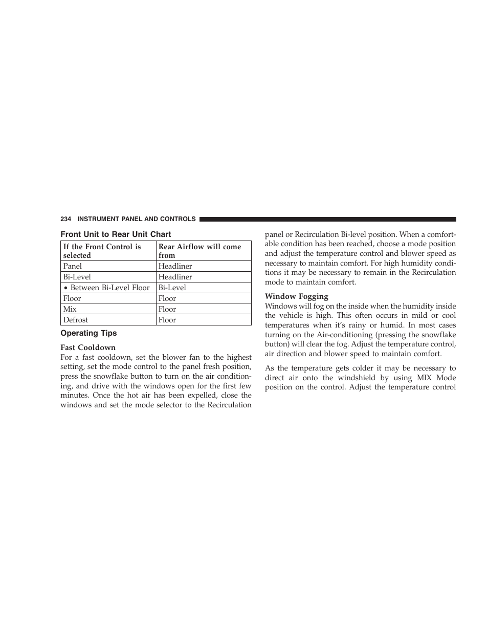 Front unit to rear unit chart, Operating tips | Dodge 2006 HB Durango User Manual | Page 234 / 440