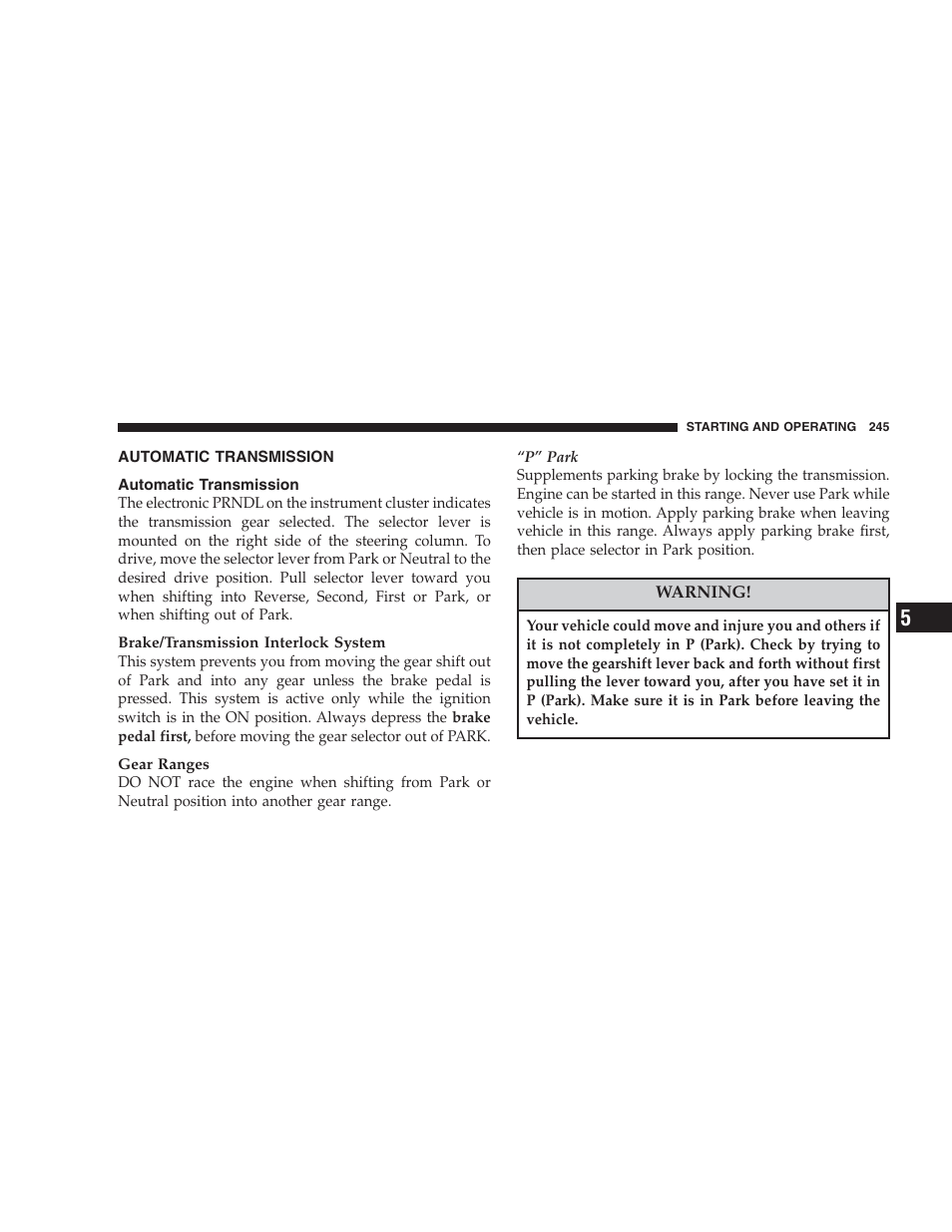 Automatic transmission | Dodge 2006 HB Durango User Manual | Page 245 / 440