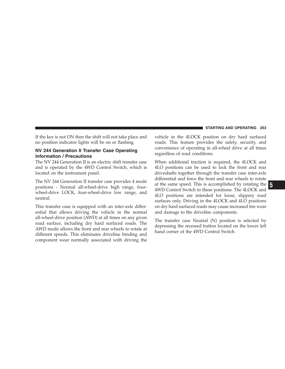 Nv 244 generation ii transfer case operating, Information / precautions | Dodge 2006 HB Durango User Manual | Page 253 / 440