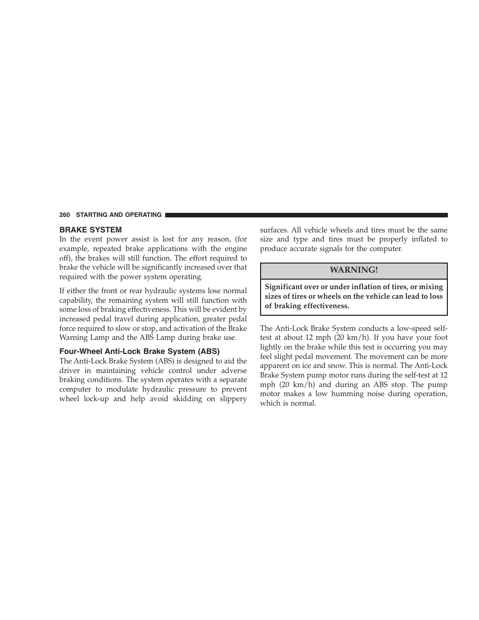 Brake system, Four-wheel anti-lock brake system (abs) | Dodge 2006 HB Durango User Manual | Page 260 / 440