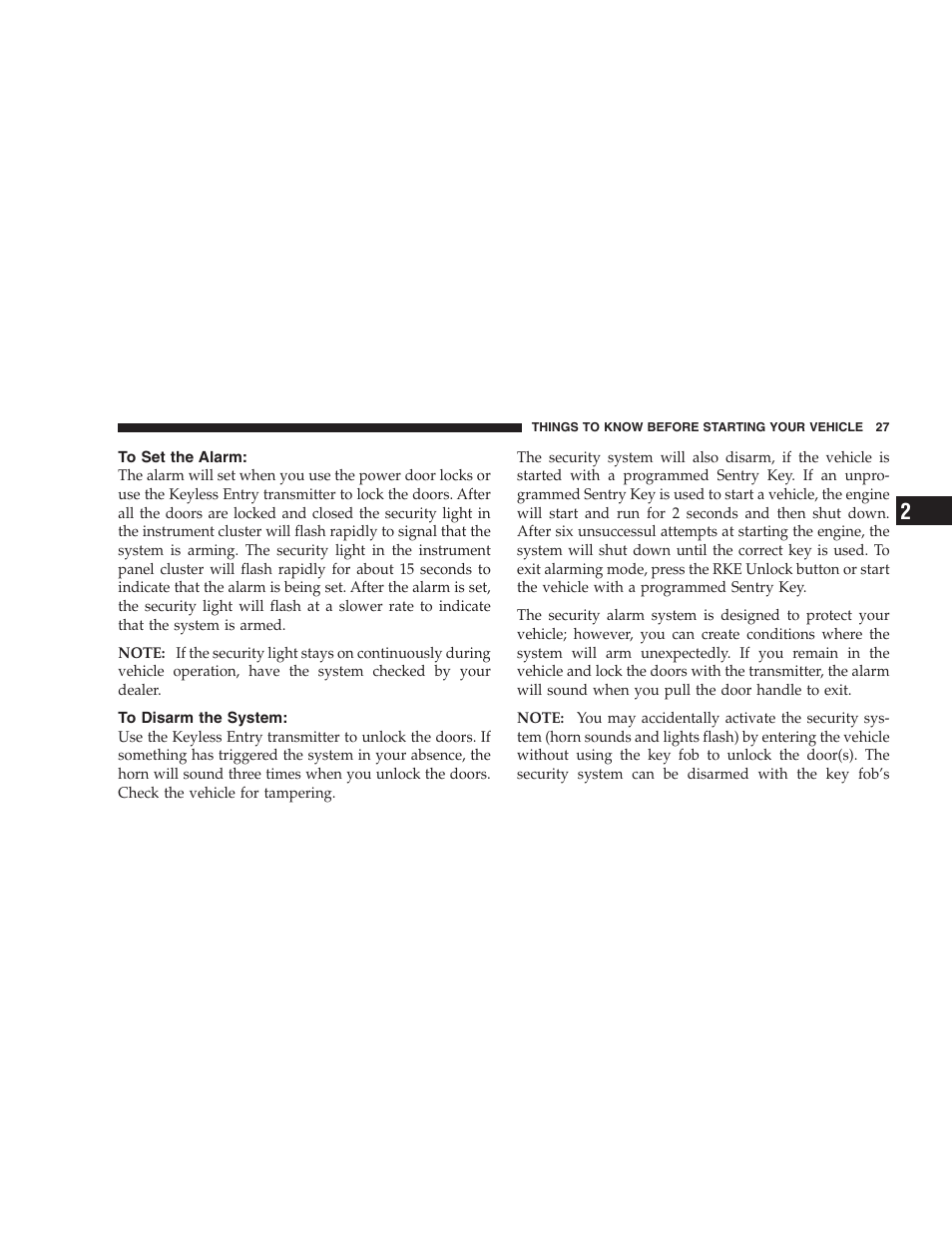 To set the alarm, To disarm the system | Dodge 2006 HB Durango User Manual | Page 27 / 440