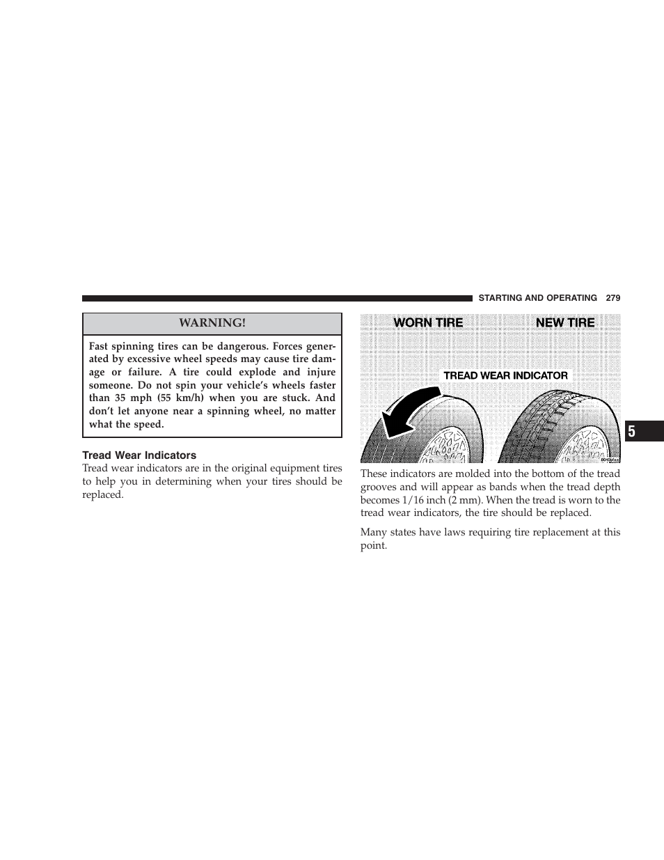 Tread wear indicators | Dodge 2006 HB Durango User Manual | Page 279 / 440