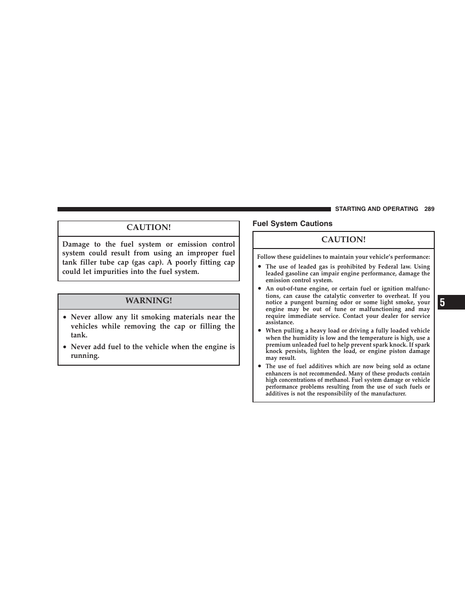 Fuel system cautions | Dodge 2006 HB Durango User Manual | Page 289 / 440