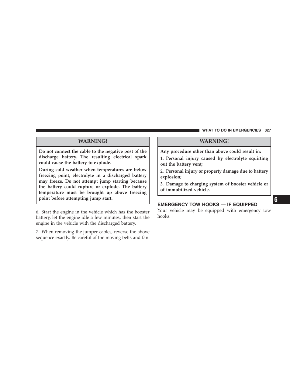 Emergency tow hooks — if equipped | Dodge 2006 HB Durango User Manual | Page 327 / 440