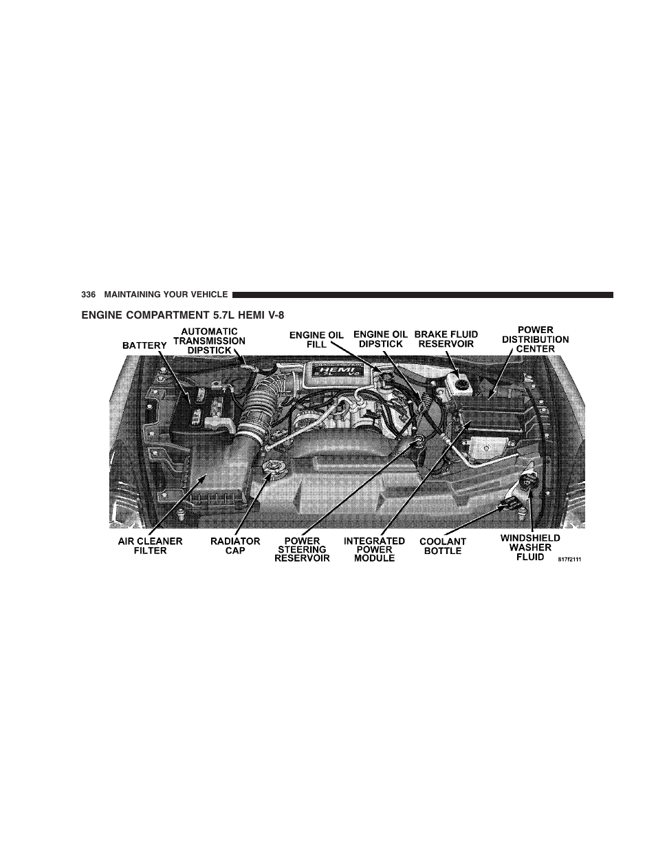 Engine compartment 5.7l hemi v-8 | Dodge 2006 HB Durango User Manual | Page 336 / 440