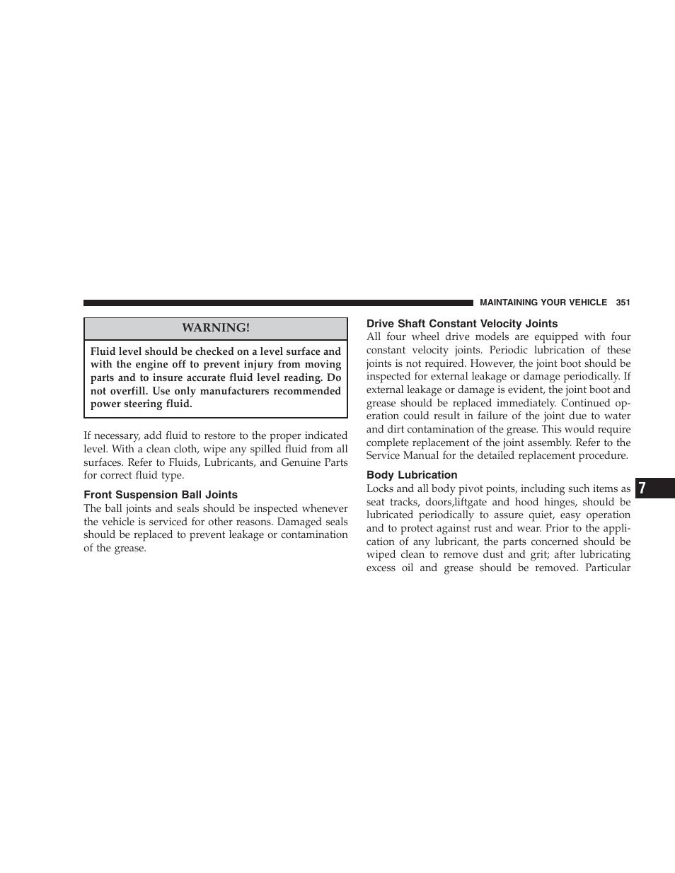 Front suspension ball joints, Drive shaft constant velocity joints, Body lubrication | Dodge 2006 HB Durango User Manual | Page 351 / 440