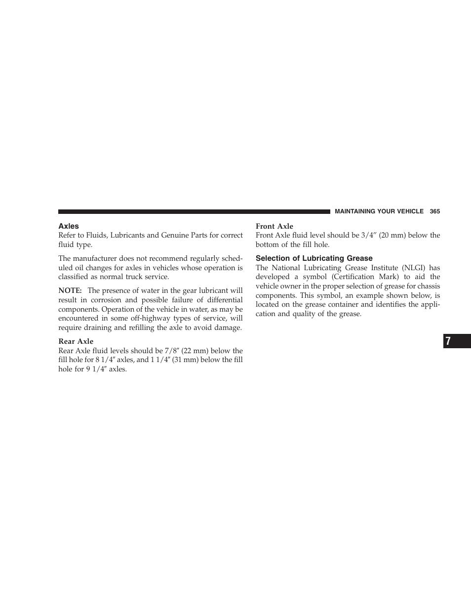 Axles, Selection of lubricating grease | Dodge 2006 HB Durango User Manual | Page 365 / 440