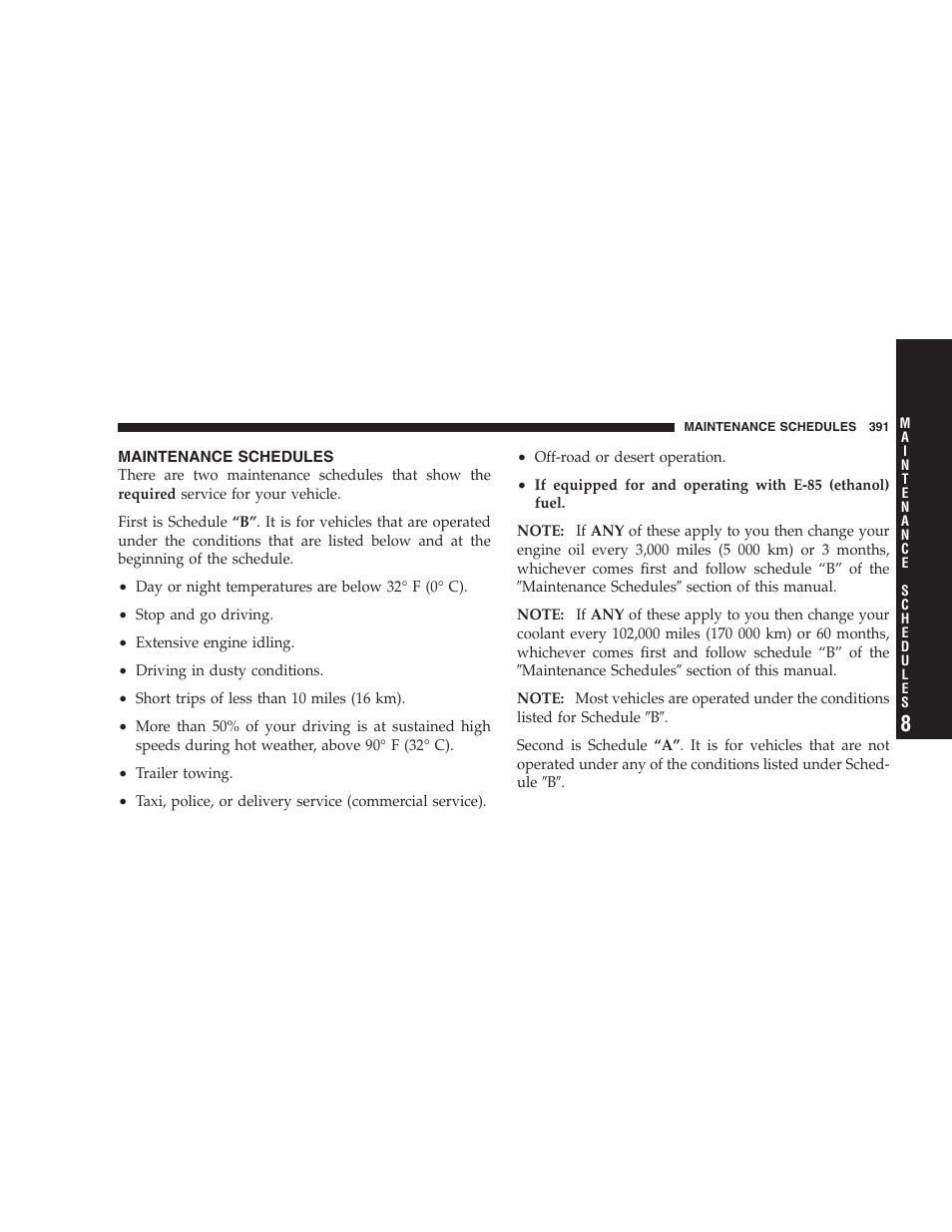 Maintenance schedules | Dodge 2006 HB Durango User Manual | Page 391 / 440