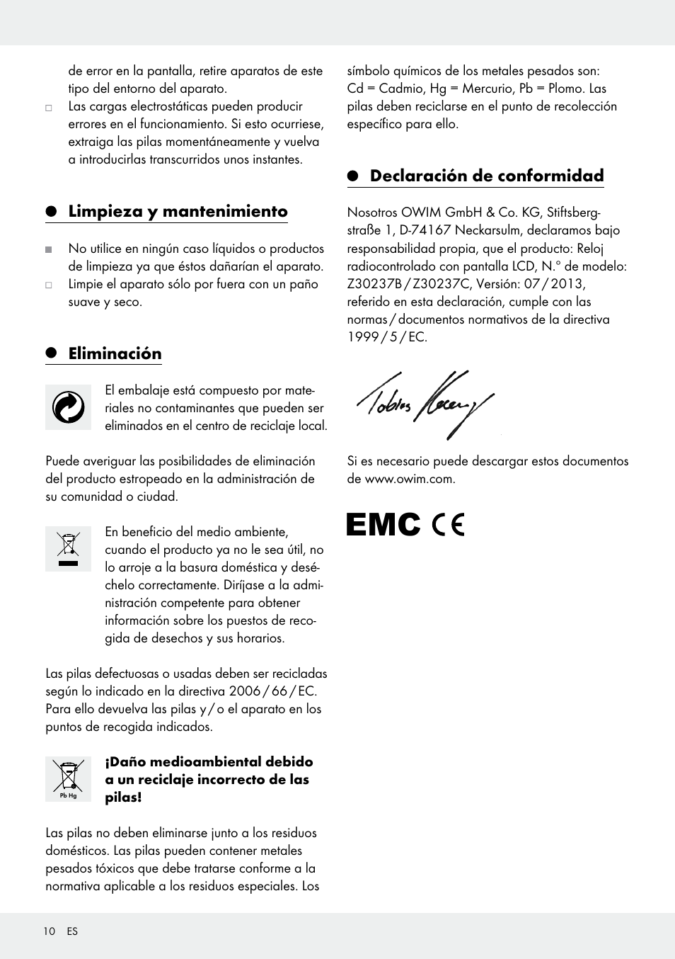 Limpieza y mantenimiento, Eliminación, Declaración de conformidad | Auriol Z30237B_C User Manual | Page 10 / 35