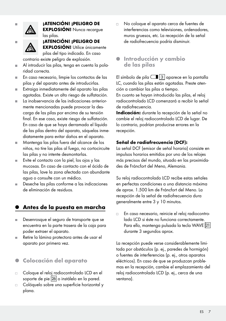 Antes de la puesta en marcha, Colocación del aparato, Introducción y cambio de las pilas | Auriol Z30237B_C User Manual | Page 7 / 35