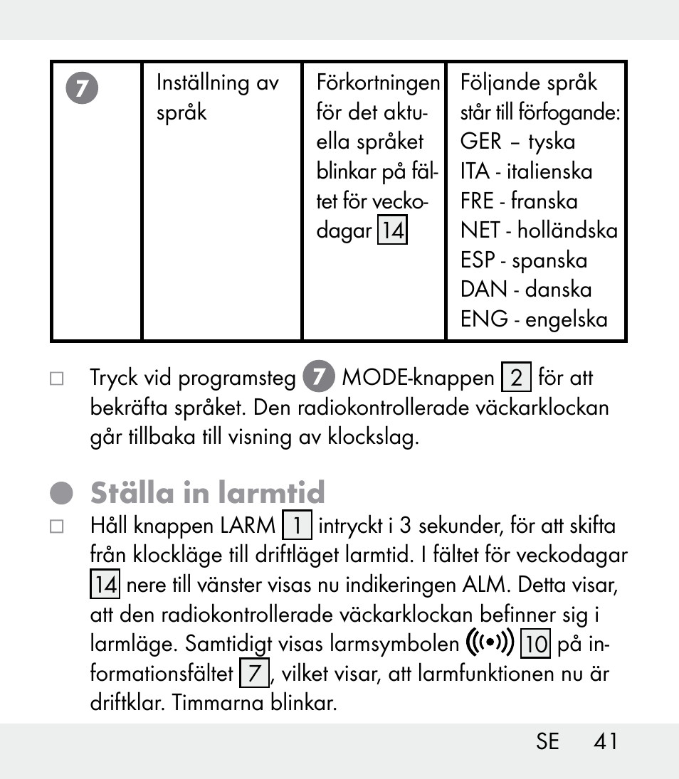 Ställa in larmtid | Auriol Z31481A_B_C User Manual | Page 41 / 68