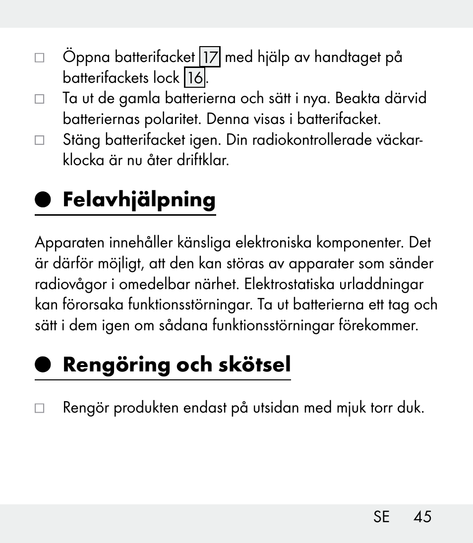 Felavhjälpning, Rengöring och skötsel | Auriol Z31481A_B_C User Manual | Page 45 / 68
