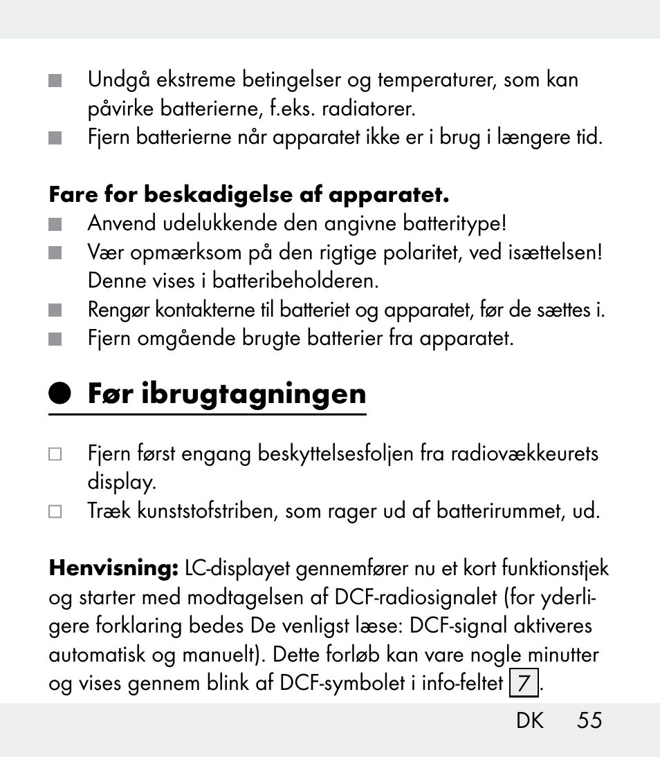 Før ibrugtagningen | Auriol Z31481A_B_C User Manual | Page 55 / 68