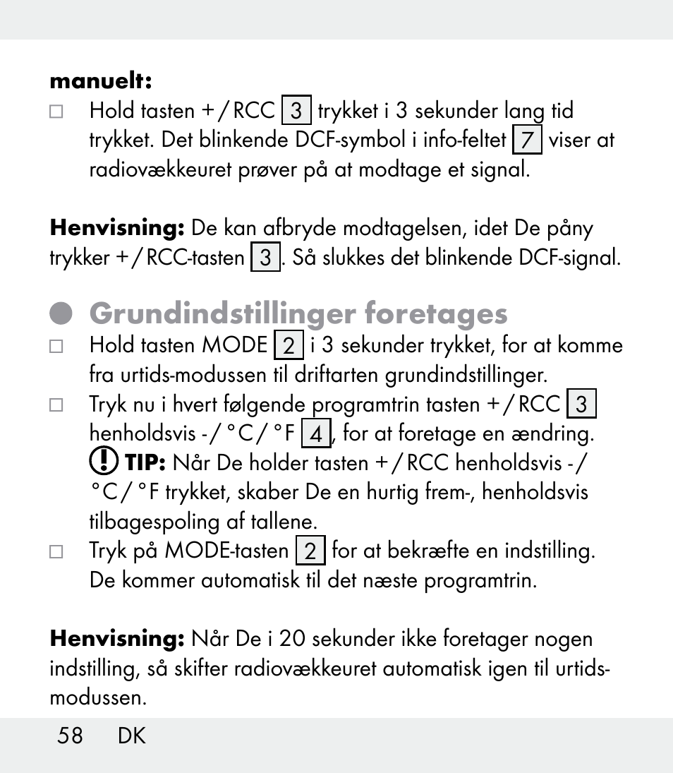 Grundindstillinger foretages | Auriol Z31481A_B_C User Manual | Page 58 / 68