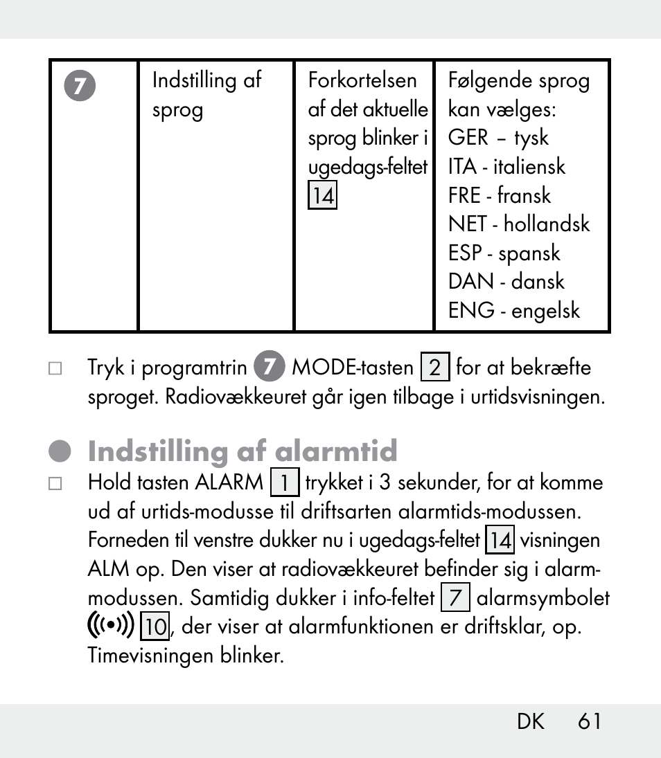 Indstilling af alarmtid | Auriol Z31481A_B_C User Manual | Page 61 / 68