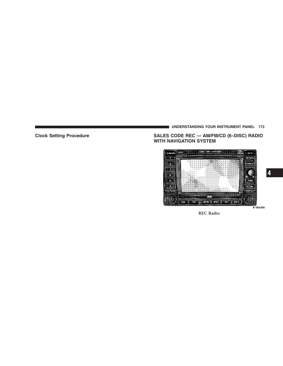 Clock setting procedure, Sales code rec — am/fm/cd (6–disc), Radio with navigation system | Dodge 2006 DR Ram SRT-10 User Manual | Page 173 / 384