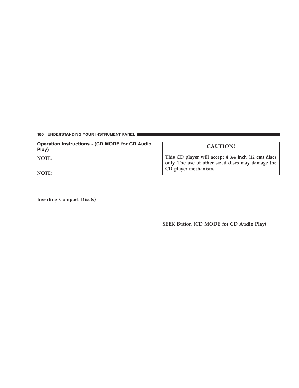 Operation instructions, Cd mode for cd audio play) | Dodge 2006 DR Ram SRT-10 User Manual | Page 180 / 384