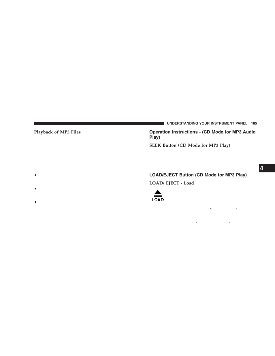 Operation instructions, Cd mode for mp3 audio play), Load/eject button (cd mode for mp3 play) | Dodge 2006 DR Ram SRT-10 User Manual | Page 185 / 384