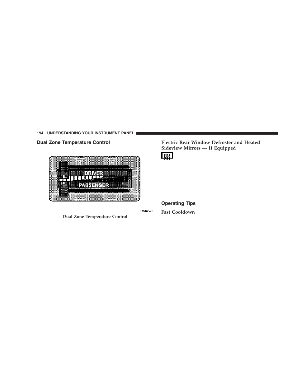 Dual zone temperature control, Operating tips | Dodge 2006 DR Ram SRT-10 User Manual | Page 194 / 384