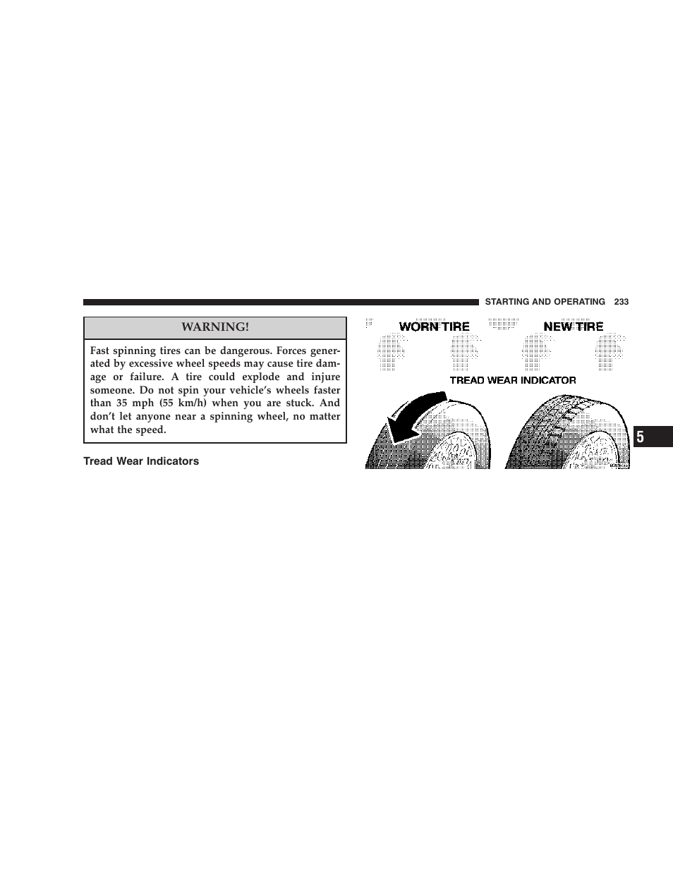 Tread wear indicators | Dodge 2006 DR Ram SRT-10 User Manual | Page 233 / 384