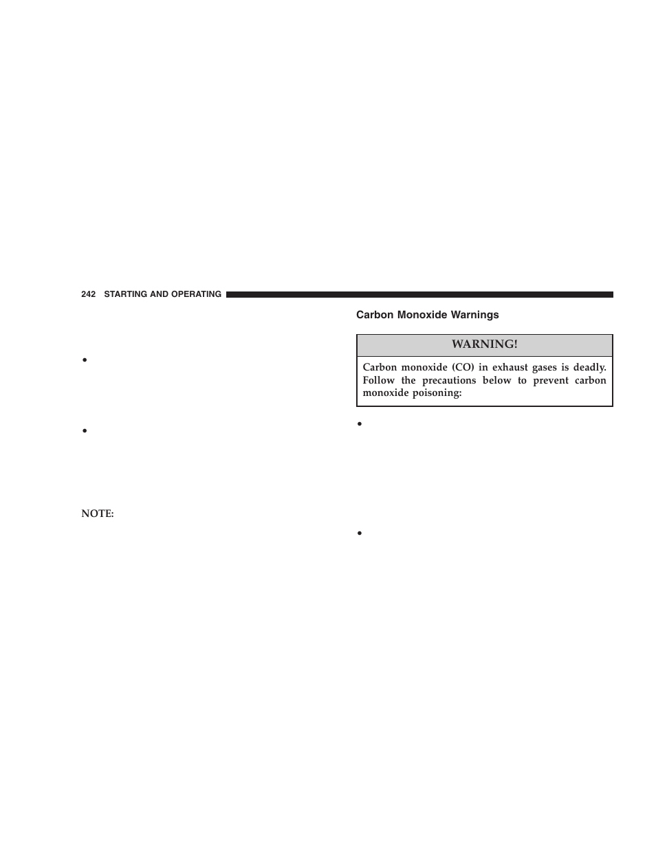 Carbon monoxide warnings | Dodge 2006 DR Ram SRT-10 User Manual | Page 242 / 384