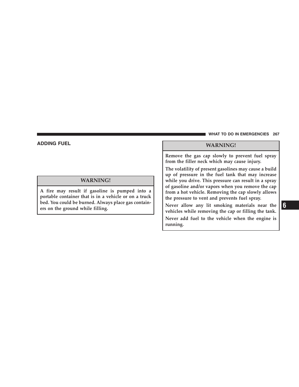 Adding fuel | Dodge 2006 DR Ram SRT-10 User Manual | Page 267 / 384