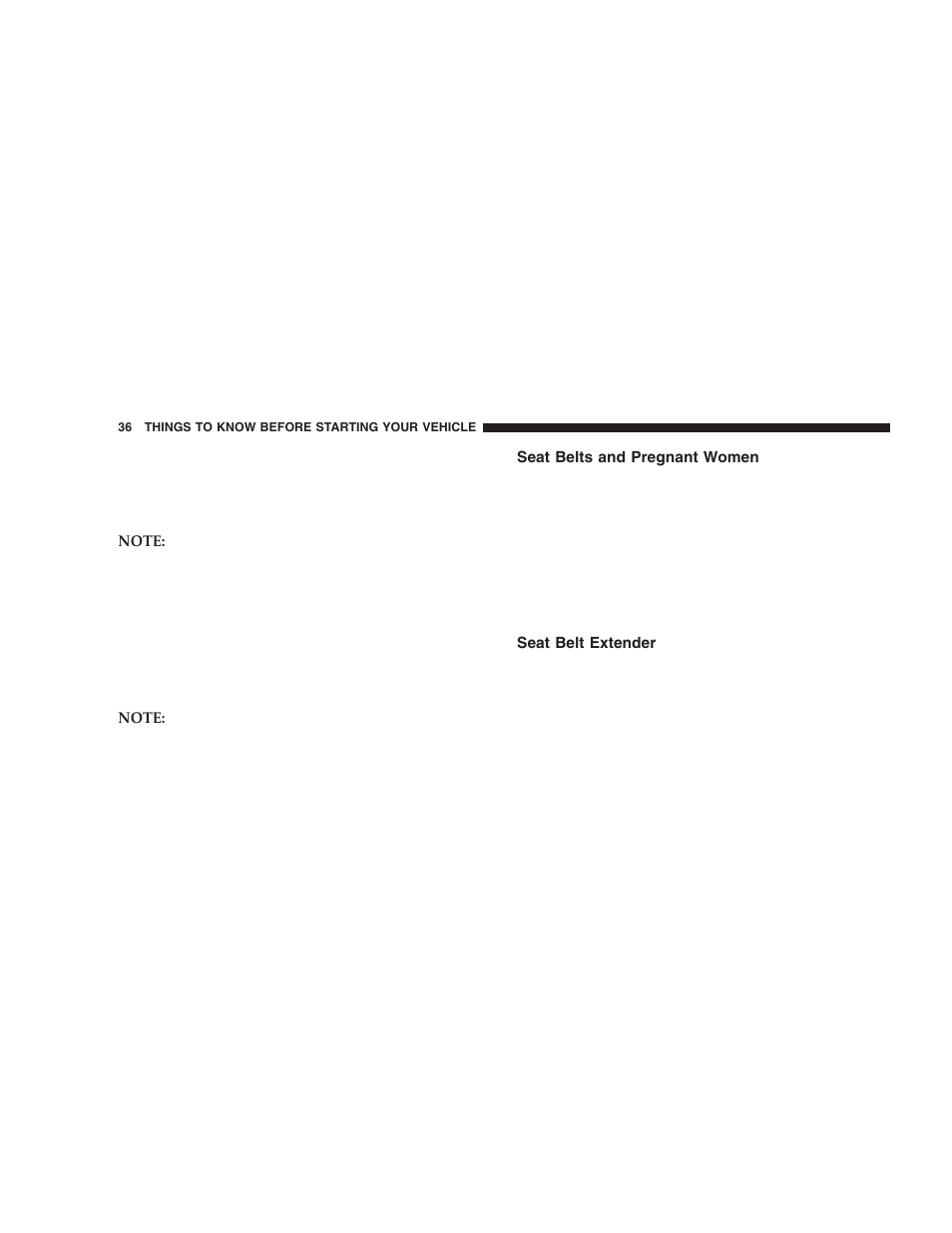 Seat belts and pregnant women, Seat belt extender | Dodge 2006 DR Ram SRT-10 User Manual | Page 36 / 384