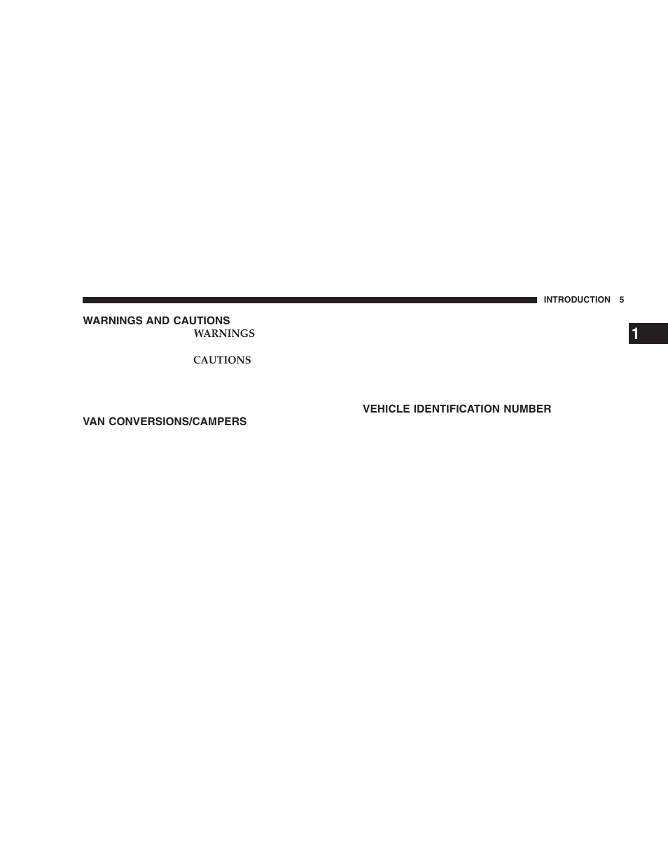 Warnings and cautions, Van conversions/campers, Vehicle identification number | Dodge 2006 DR Ram SRT-10 User Manual | Page 5 / 384