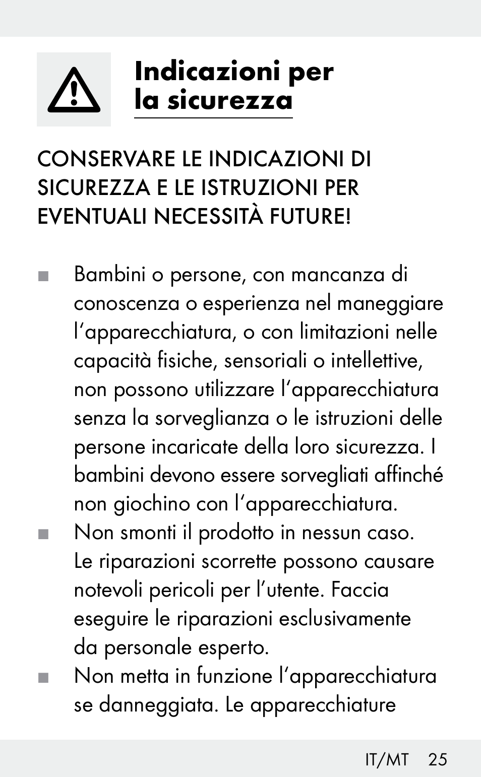 Indicazioni per la sicurezza | Auriol Z31482A_B User Manual | Page 25 / 72