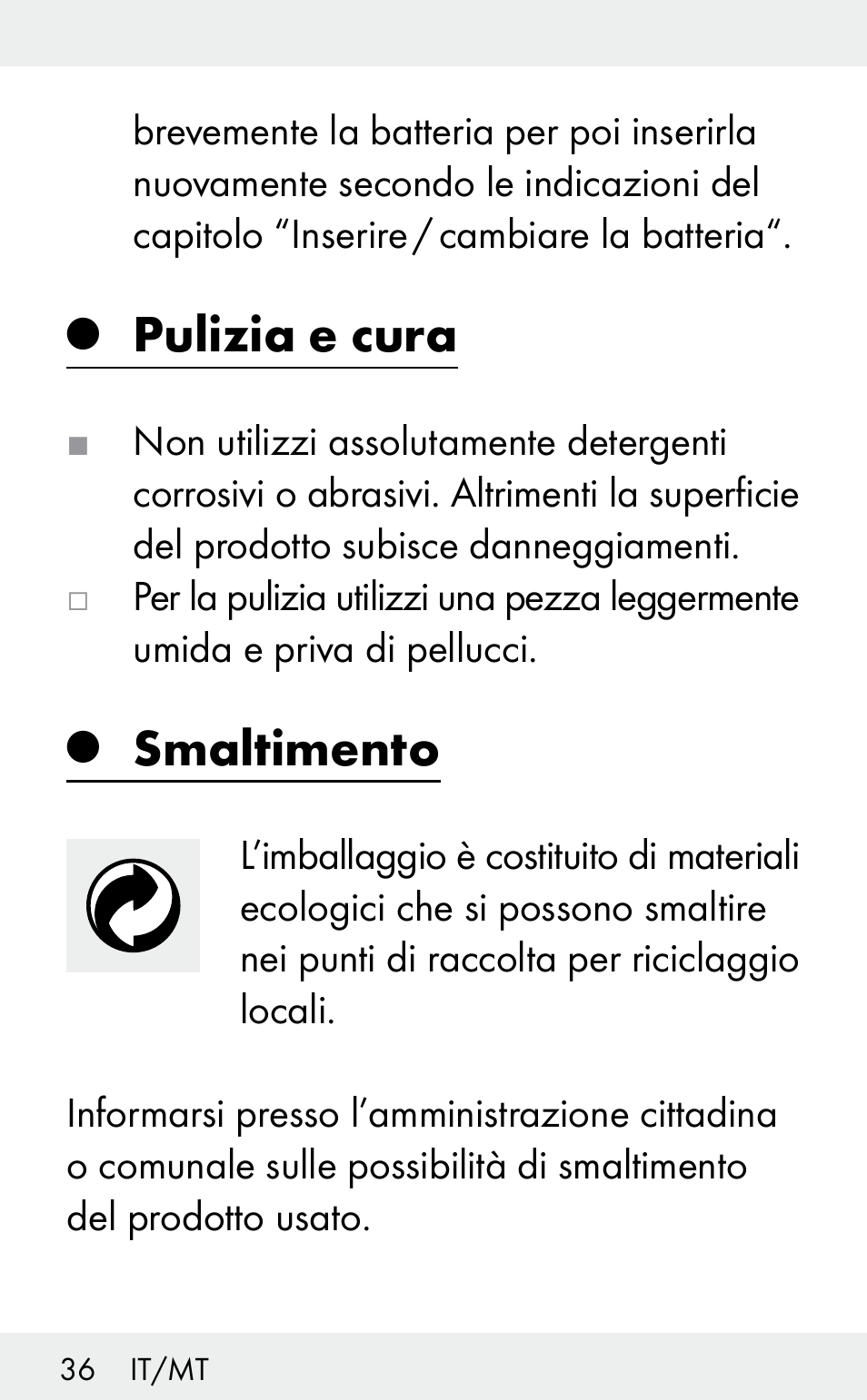 Pulizia e cura, Smaltimento | Auriol Z31482A_B User Manual | Page 36 / 72