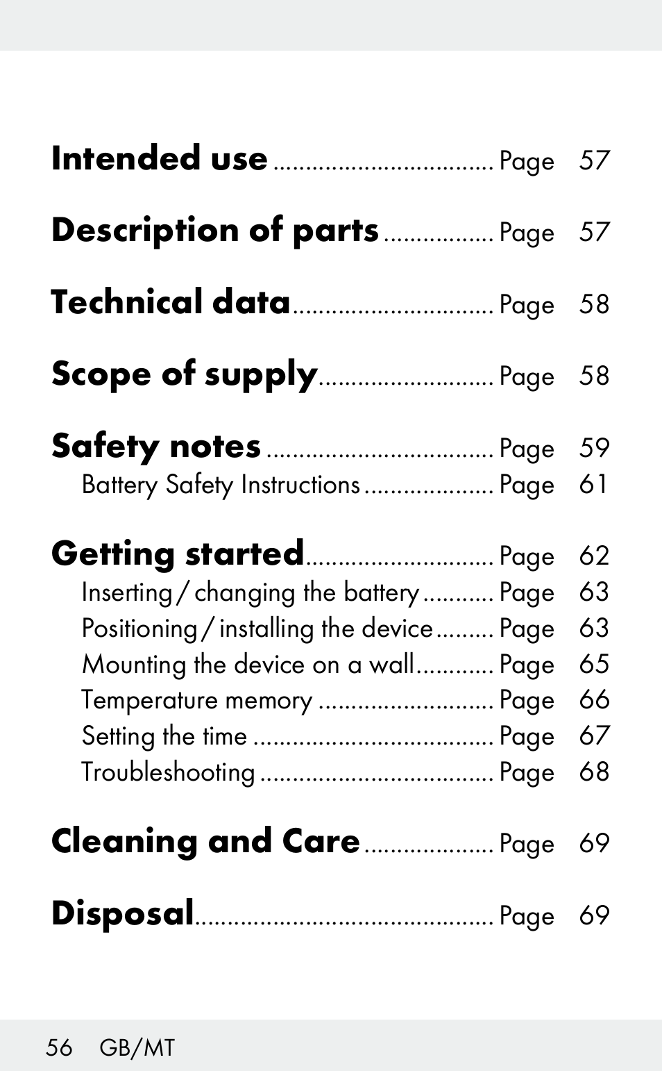 Intended use, Description of parts, Technical data | Scope of supply, Getting started, Cleaning and care, Disposal | Auriol Z31482A_B User Manual | Page 56 / 72