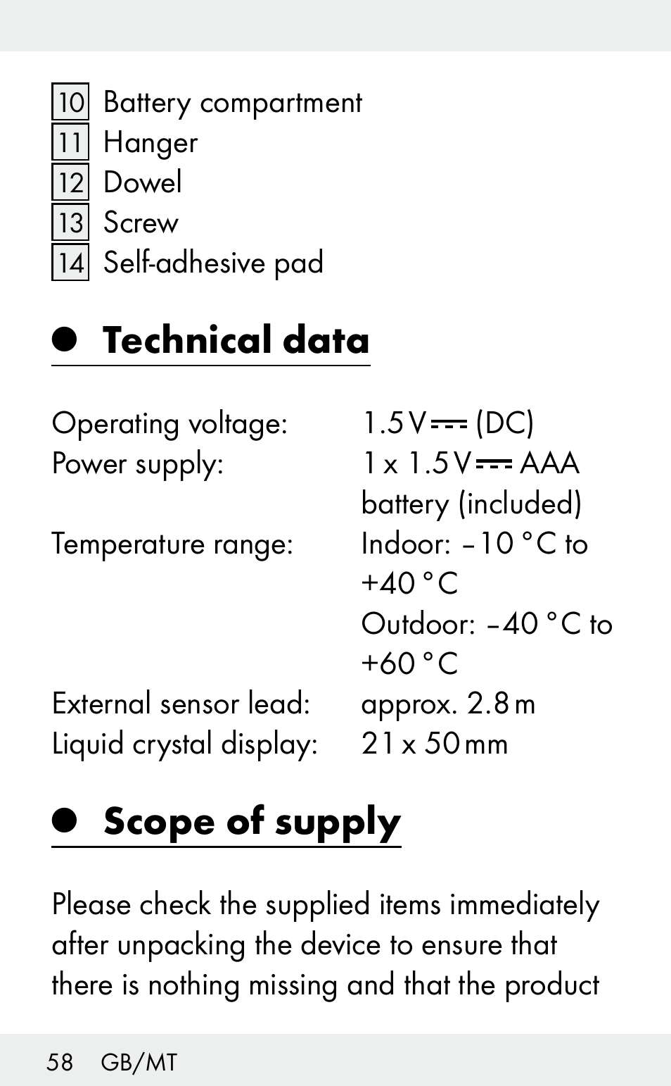 Technical data, Scope of supply | Auriol Z31482A_B User Manual | Page 58 / 72