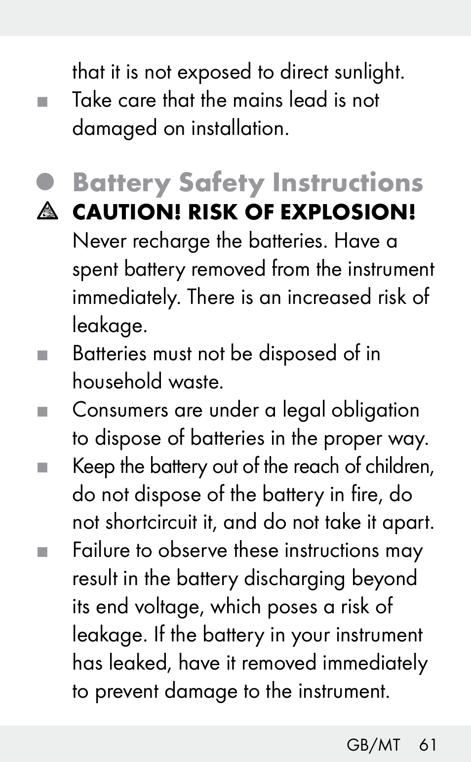 Battery safety instructions | Auriol Z31482A_B User Manual | Page 61 / 72