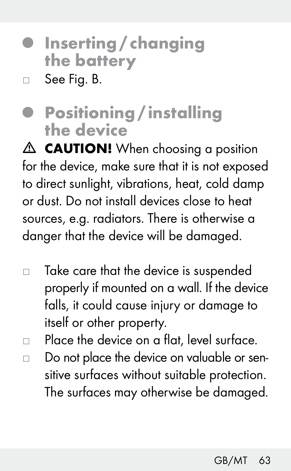 Inserting / changing the battery, Positioning / installing the device | Auriol Z31482A_B User Manual | Page 63 / 72