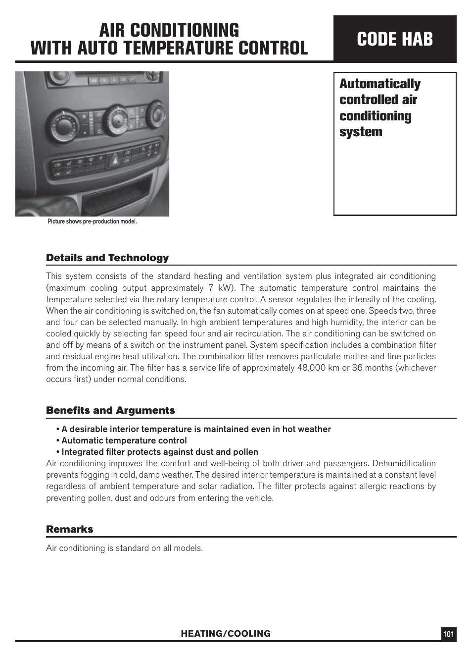 Code hab, Air conditioning with auto temperature control, Automatically controlled air conditioning system | Dodge Sprinter 3500 User Manual | Page 103 / 202