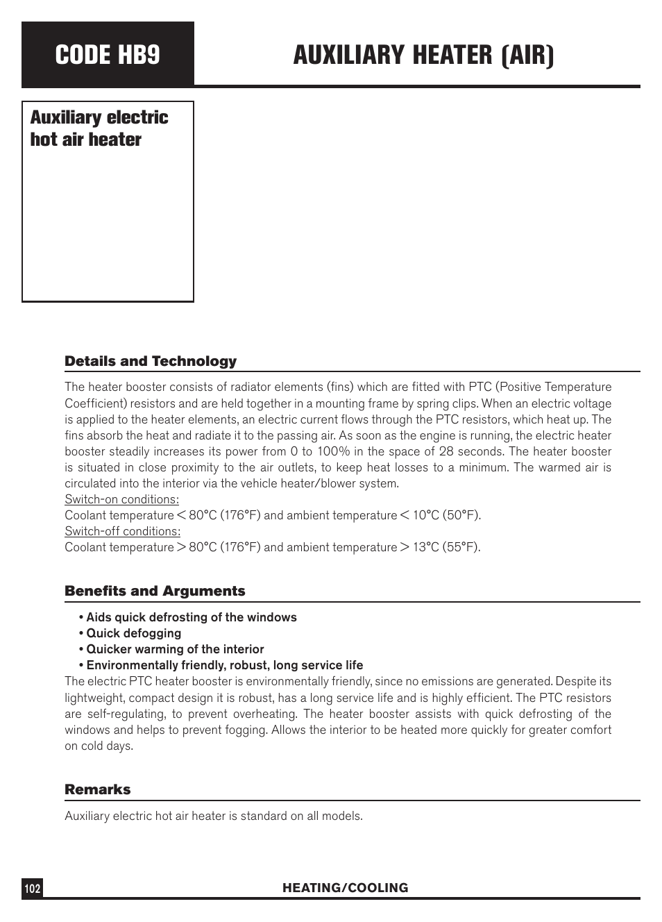 Code hb9, Auxiliary heater (air), Auxiliary electric hot air heater | Dodge Sprinter 3500 User Manual | Page 104 / 202