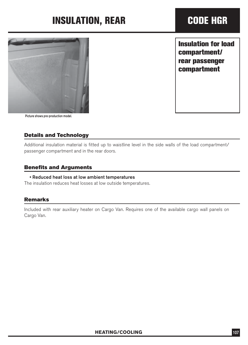 Code hgr, Insulation, rear | Dodge Sprinter 3500 User Manual | Page 109 / 202