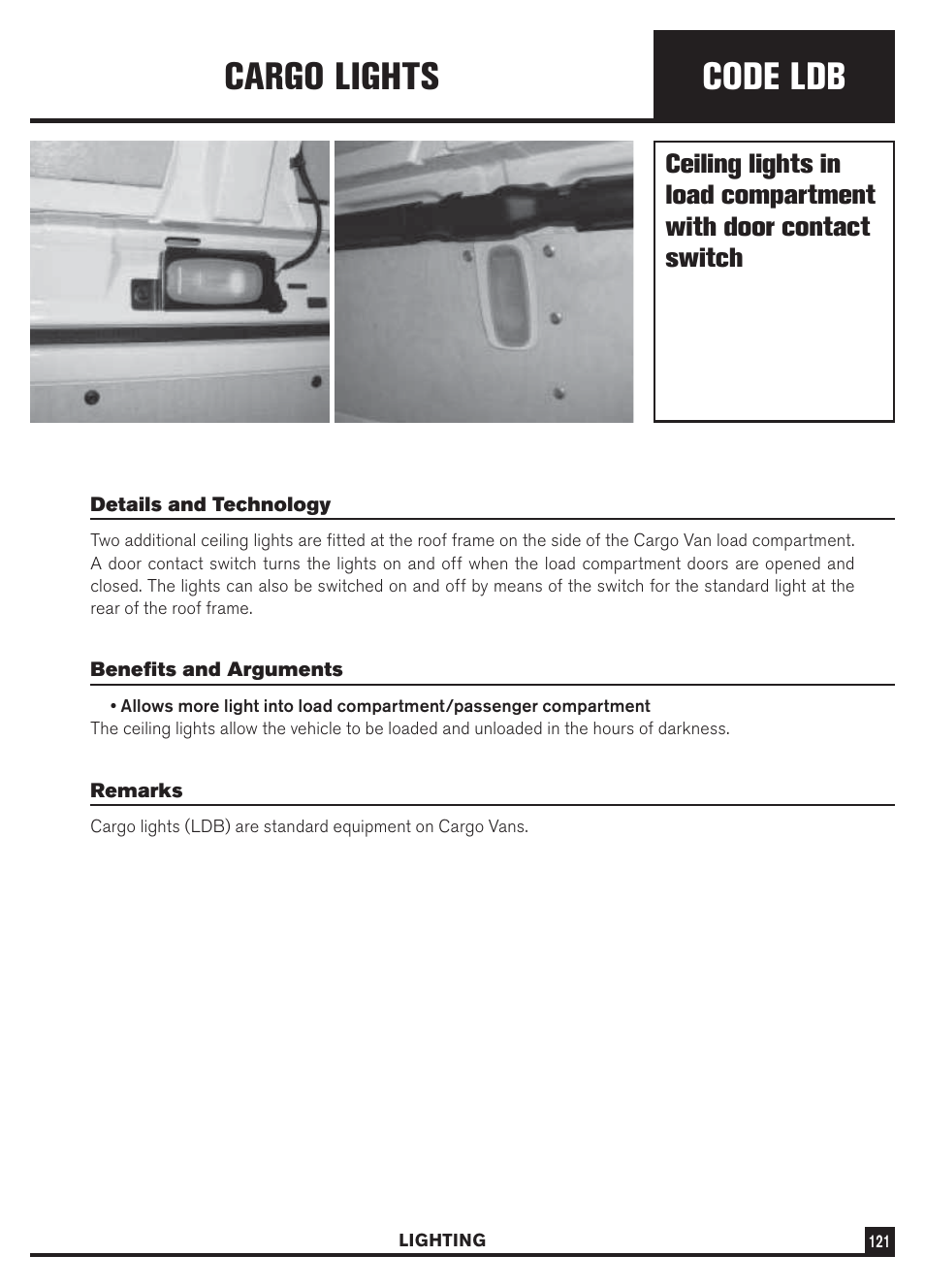 Code ldb, Cargo lights | Dodge Sprinter 3500 User Manual | Page 123 / 202