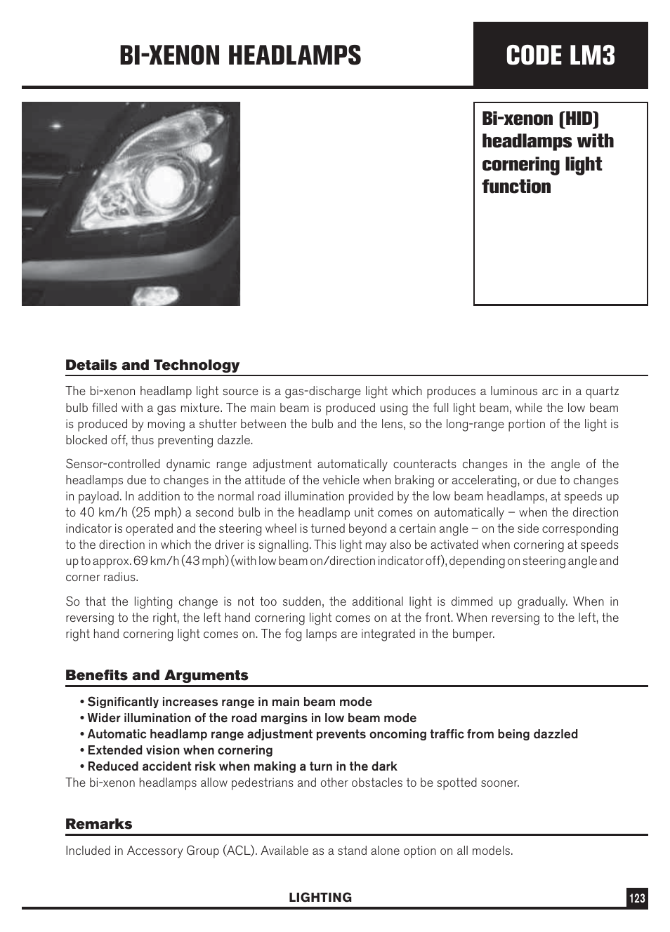 Code lm3, Bi-xenon headlamps | Dodge Sprinter 3500 User Manual | Page 125 / 202