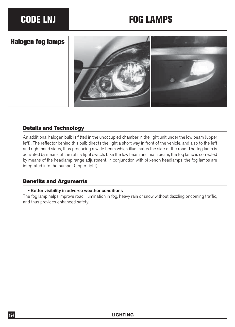 Code lnj, Fog lamps, Halogen fog lamps | Dodge Sprinter 3500 User Manual | Page 126 / 202