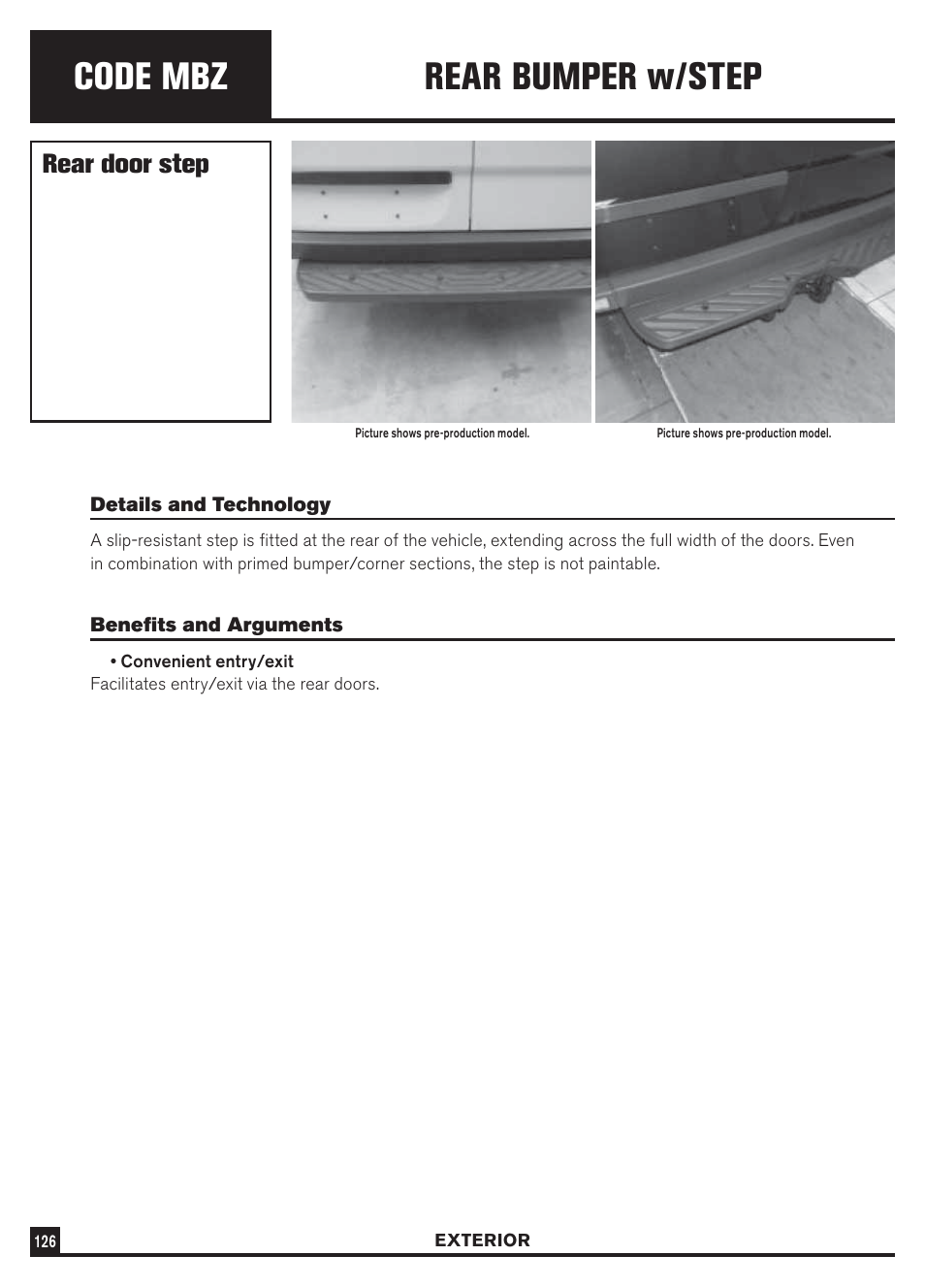 Code mbz, Rear bumper w/step, Rear door step | Dodge Sprinter 3500 User Manual | Page 128 / 202