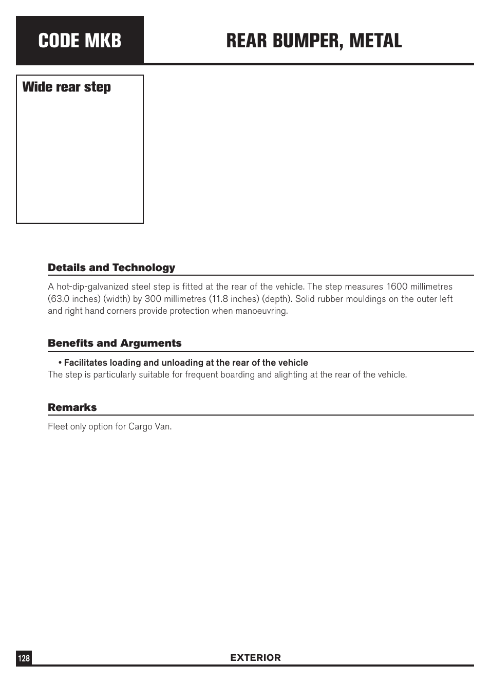 Code mkb, Rear bumper, metal, Wide rear step | Dodge Sprinter 3500 User Manual | Page 130 / 202