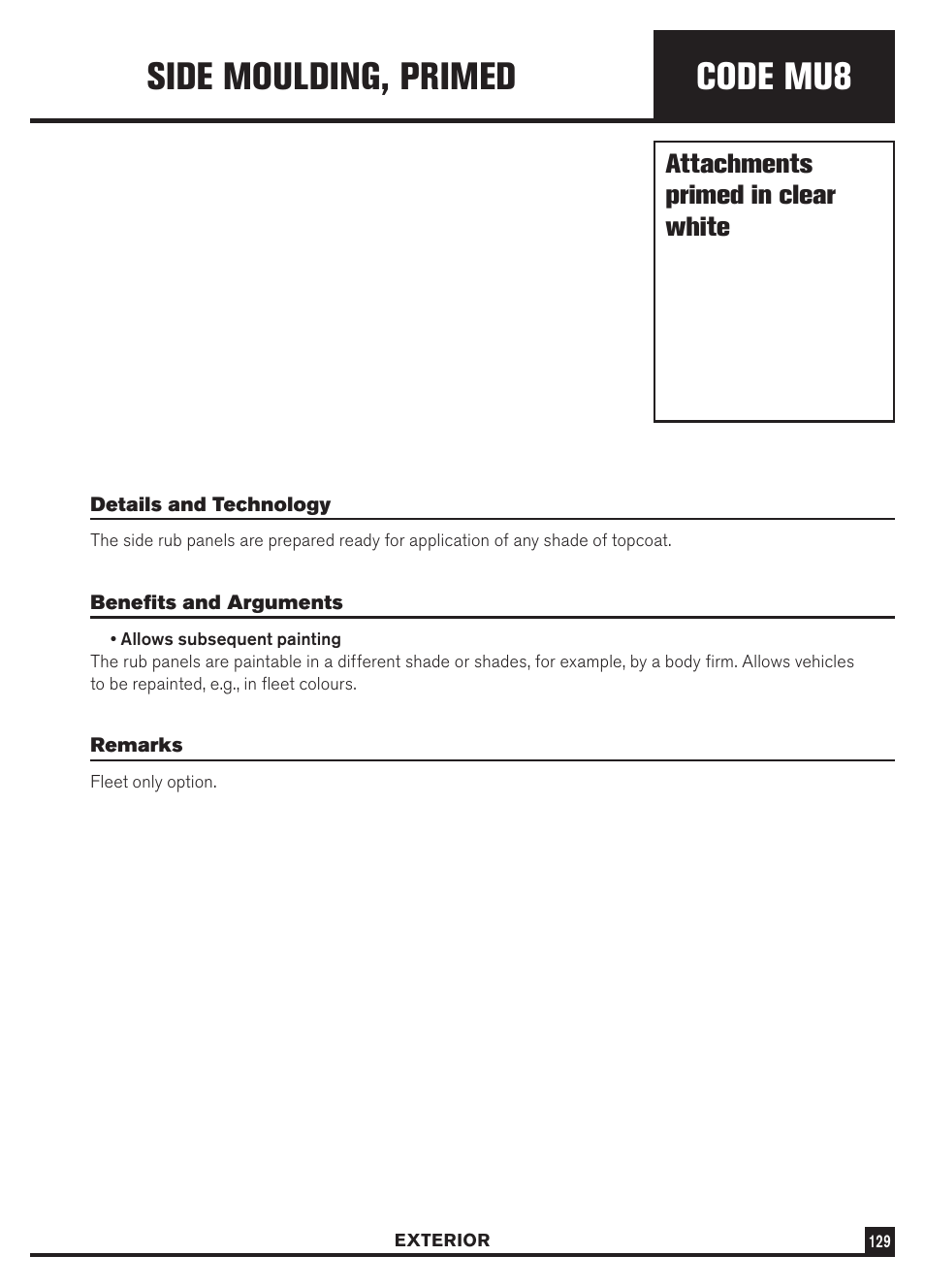 Code mu8, Side moulding, primed, Attachments primed in clear white | Dodge Sprinter 3500 User Manual | Page 131 / 202