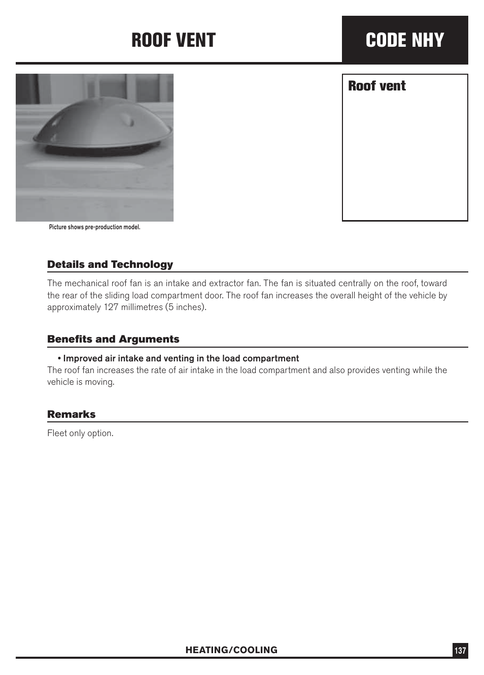 Code nhy, Roof vent | Dodge Sprinter 3500 User Manual | Page 139 / 202