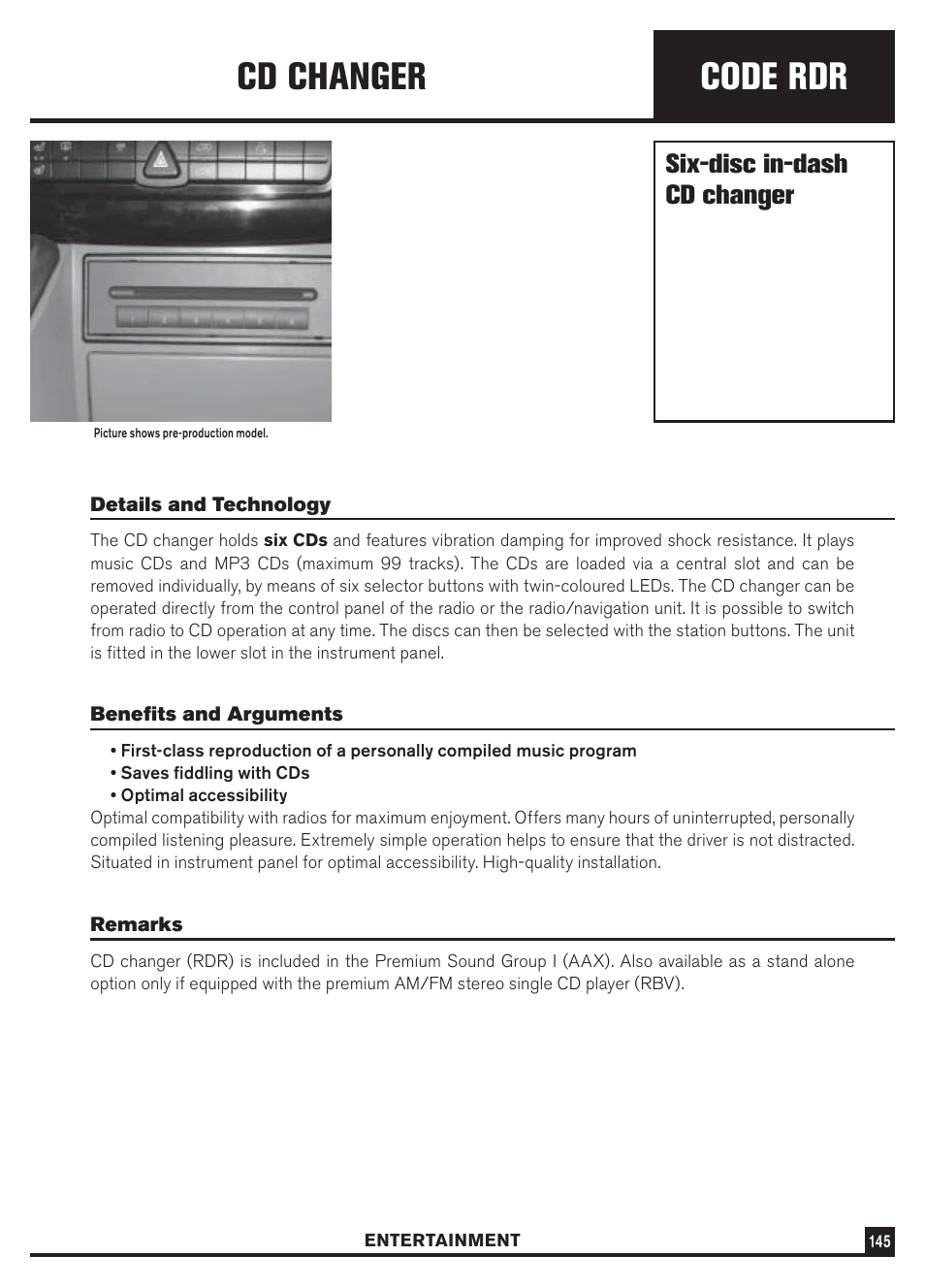 Code rdr, Cd changer, Six-disc in-dash cd changer | Dodge Sprinter 3500 User Manual | Page 147 / 202