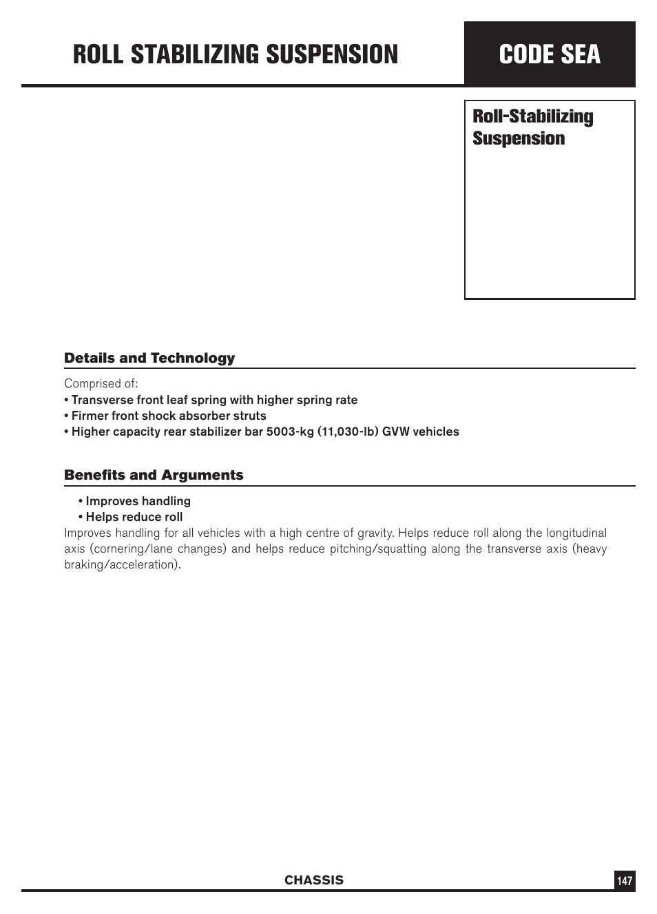 Code sea, Roll stabilizing suspension, Roll-stabilizing suspension | Dodge Sprinter 3500 User Manual | Page 149 / 202