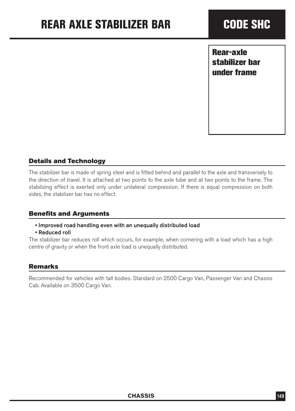 Code shc, Rear axle stabilizer bar, Rear-axle stabilizer bar under frame | Dodge Sprinter 3500 User Manual | Page 151 / 202