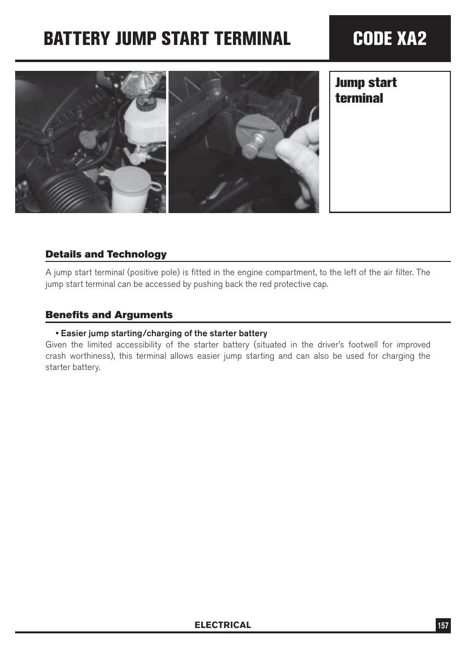 Code xa2, Battery jump start terminal, Jump start terminal | Dodge Sprinter 3500 User Manual | Page 159 / 202